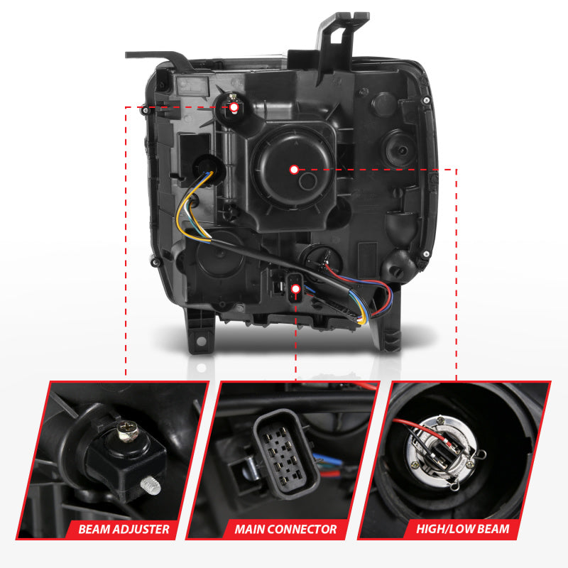 ANZO 2014-2015 Gmc Sierra 1500 Projector Headlights w/ Light Bar Chrome Housing (Halogen Type) 111514 111514 Photo - Unmounted