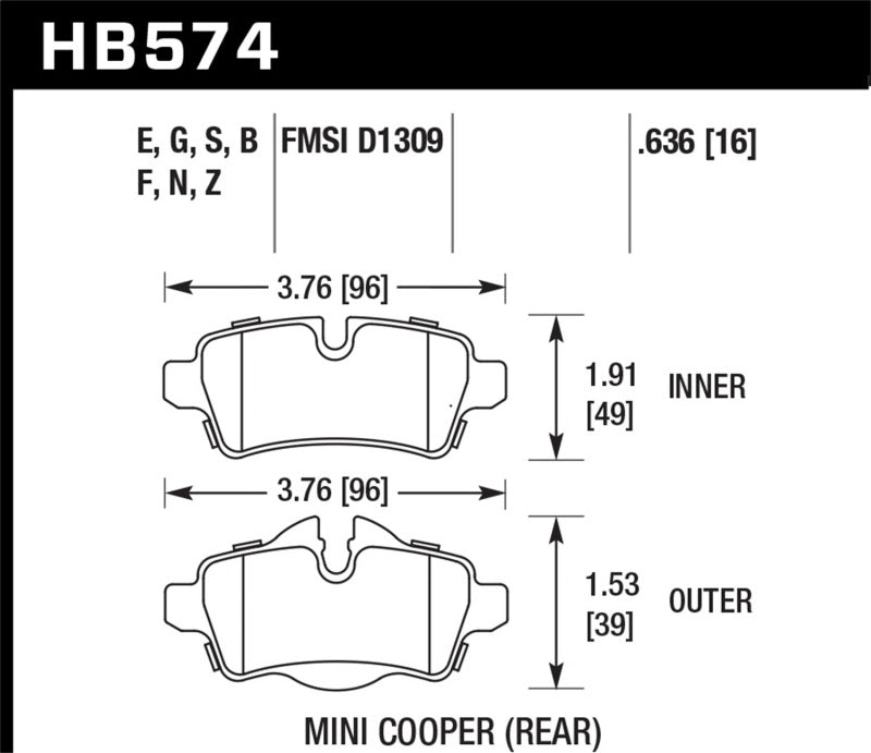 Hawk Ceramic Brake Pads Rear Mini Cooper S 2007-2007 HB574Z.636 Photo - Primary