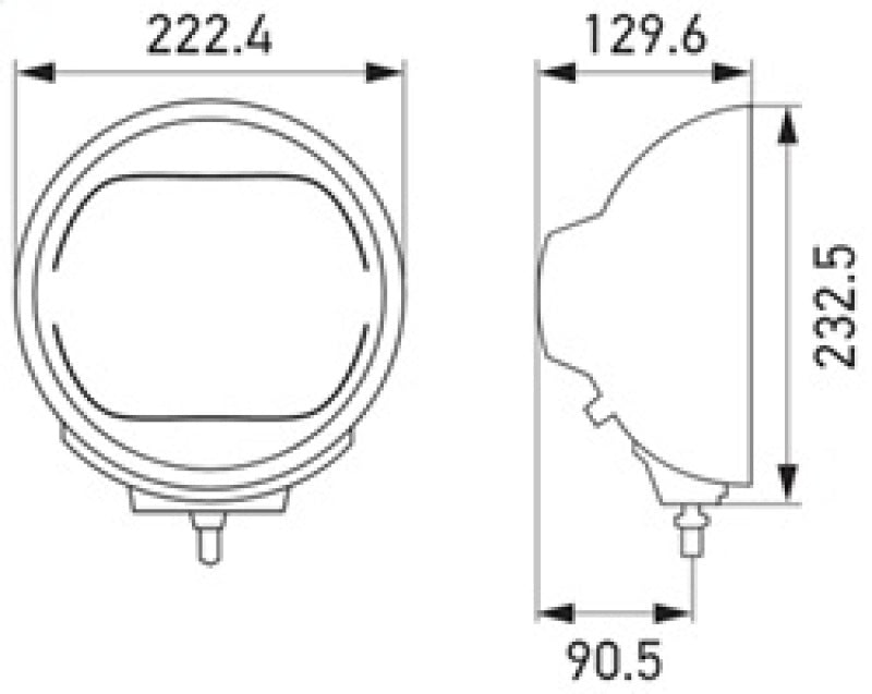Hella Rallye 4000 LED Driving Lamp Flood Beam 12/24V 016560101 016560101 Technical Drawing