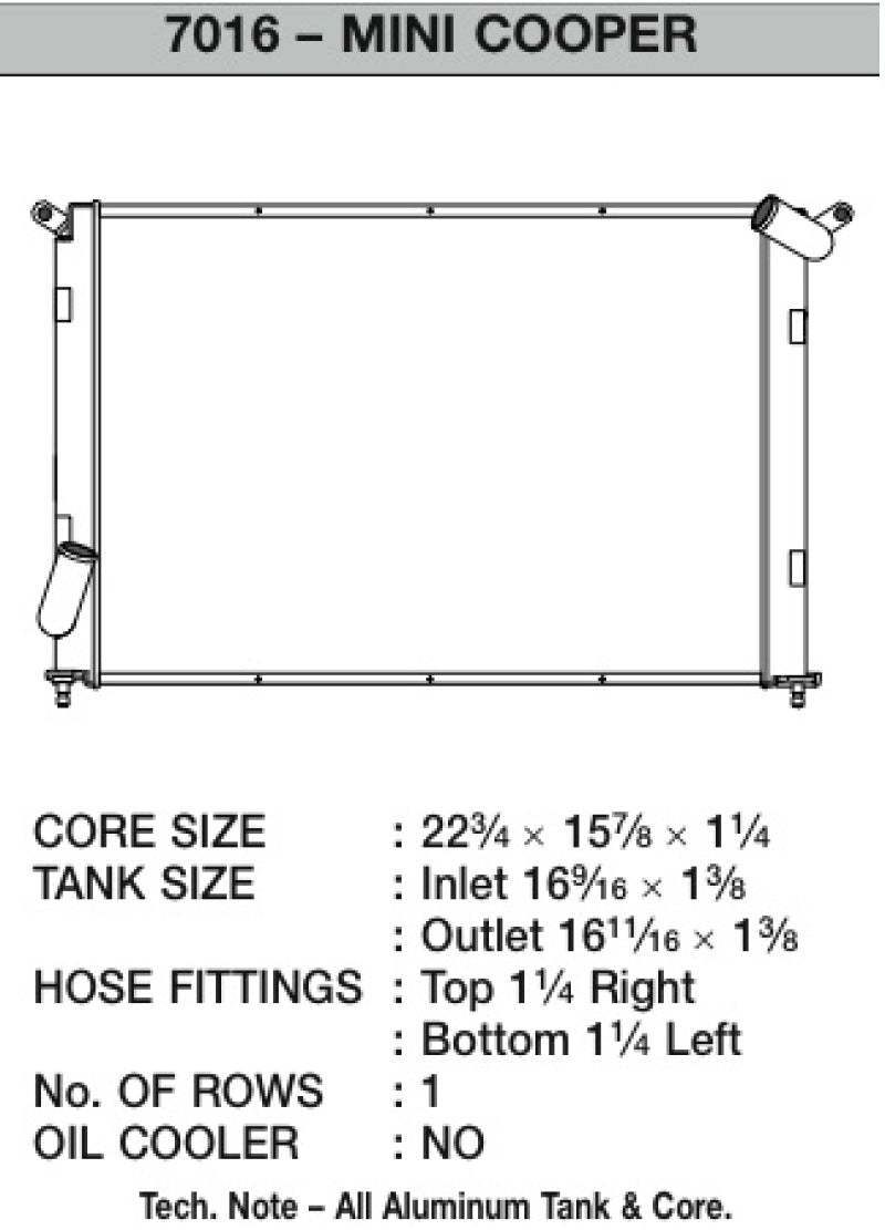 CSF 02-06 Mini Cooper S Radiator 7016 7016 Technical Drawing