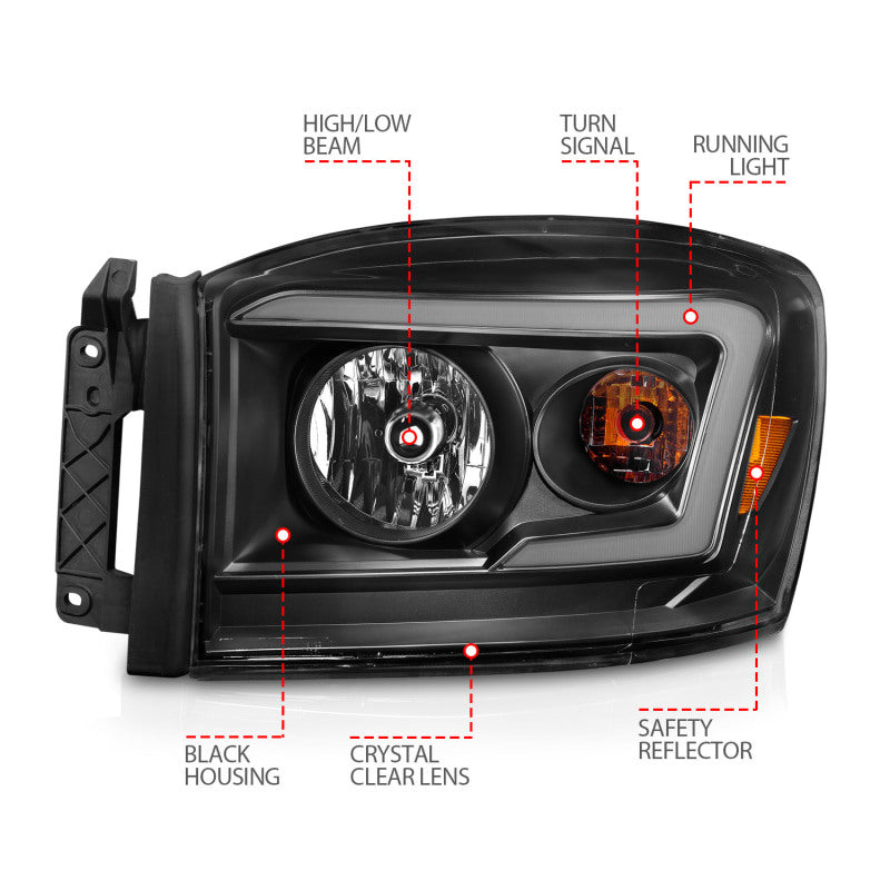 Anzo 06-09 Dodge RAM 1500/2500/3500 Headlights Black Housing/Clear Lens (w/ Light Bars) 111524 111524 User 3