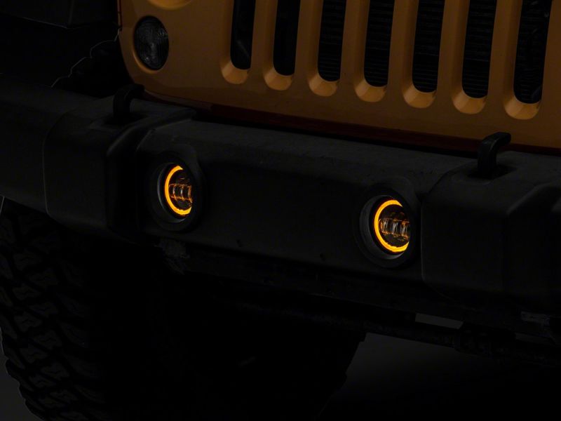 Raxiom 07-18 Jeep Wrangler JK Axial Series Halo LED Fog Lights- Amber J141994 J141994 Photo - Close Up