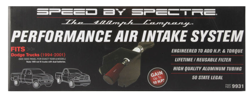 Spectre 94-01 Dodge RAM 1500/2500 V8-5.2/5.9L F/I Air Intake Kit - Polished w/Red Filter 9931 9931 Photo - in package