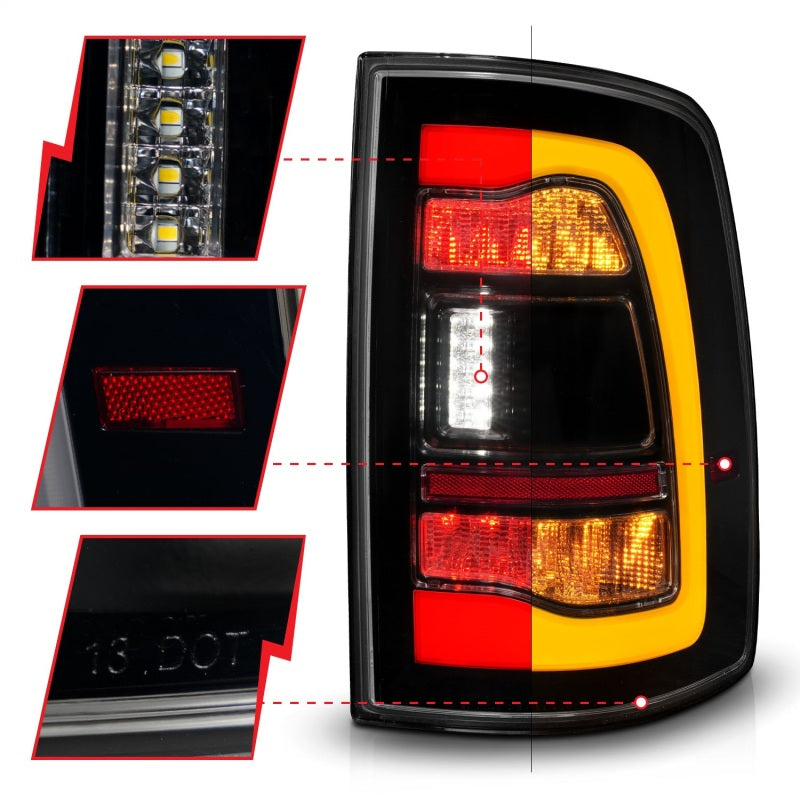 ANZO 09-18 Dodge Ram 1500 Sequential LED Taillights Smoke Black w/Switchback Amber Signal 311472 311472 Photo - Unmounted