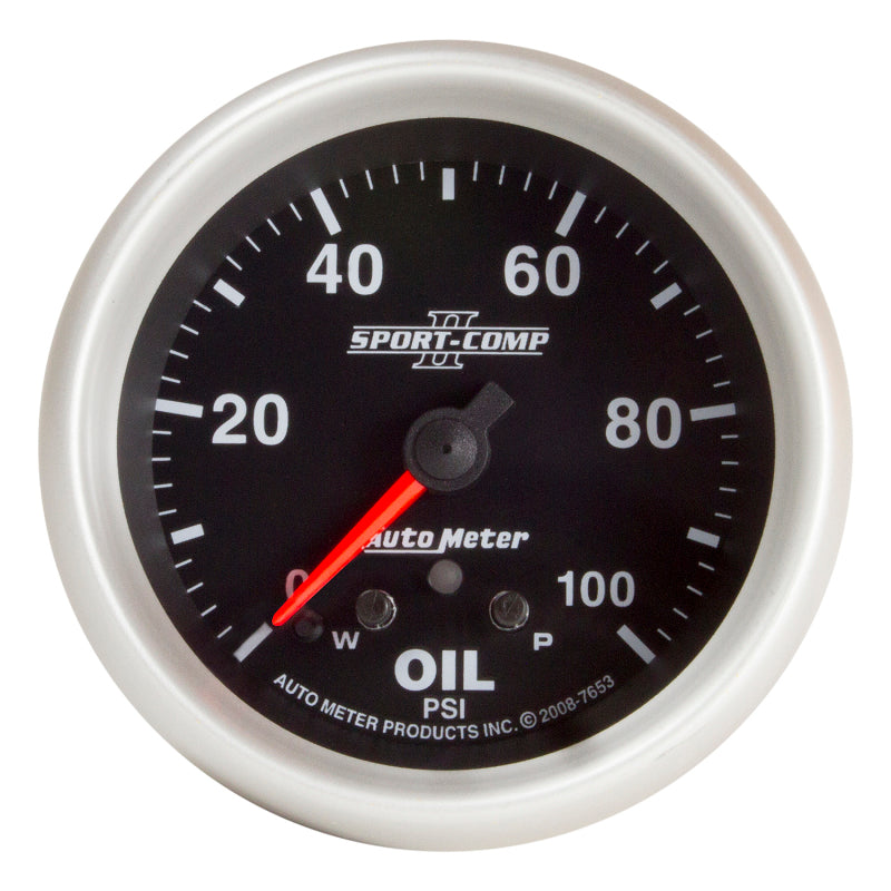 Autometer 2-5/8" Oil Pressure W/Peak & Warn, 0-100 Psi, Stepper Motor Sport-Comp 7653 Photo - Primary