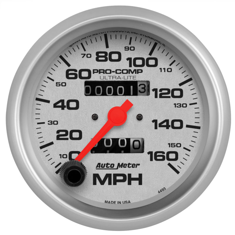 Autometer Gauge Speedometer, 3 3/8", 160Mph, Mechanical, Ultra-Lite 4493 Photo - Primary