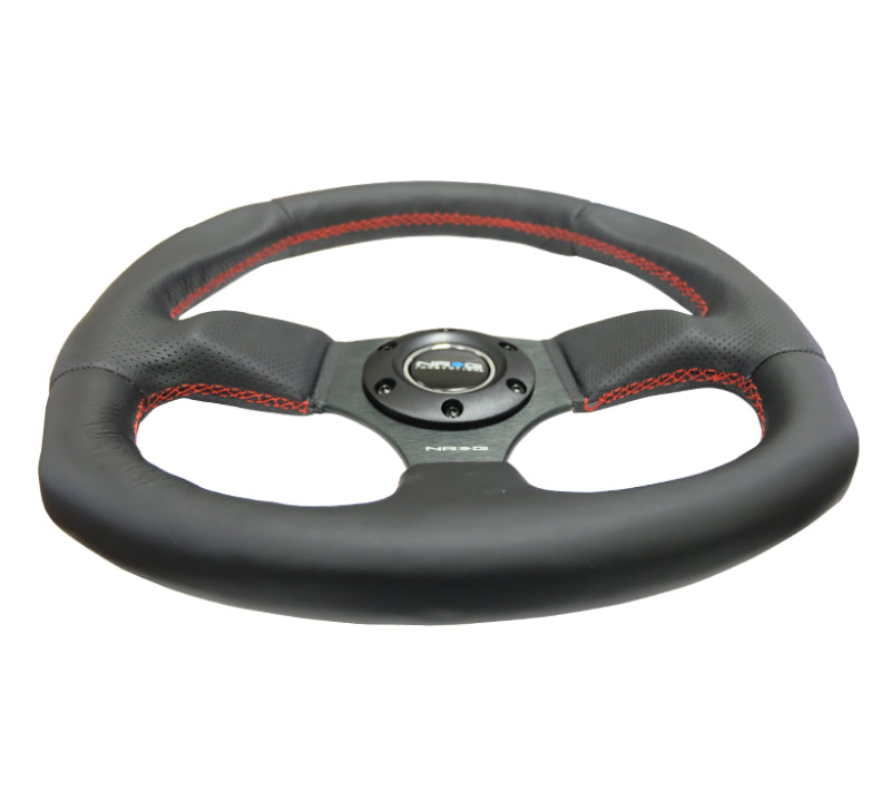 NRG Flat Bottom Style Reinforced Leather Steering Wheel RED stitch 320mm RST-009R-RS Photo - Primary