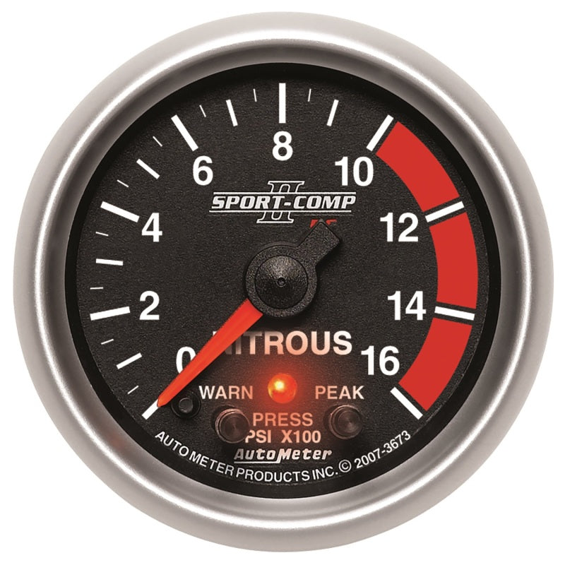 Autometer Sport-Comp II Pro Control 52mm 1600 PSI Nitrous Pressure Gauge 3673 3673 Photo - Primary
