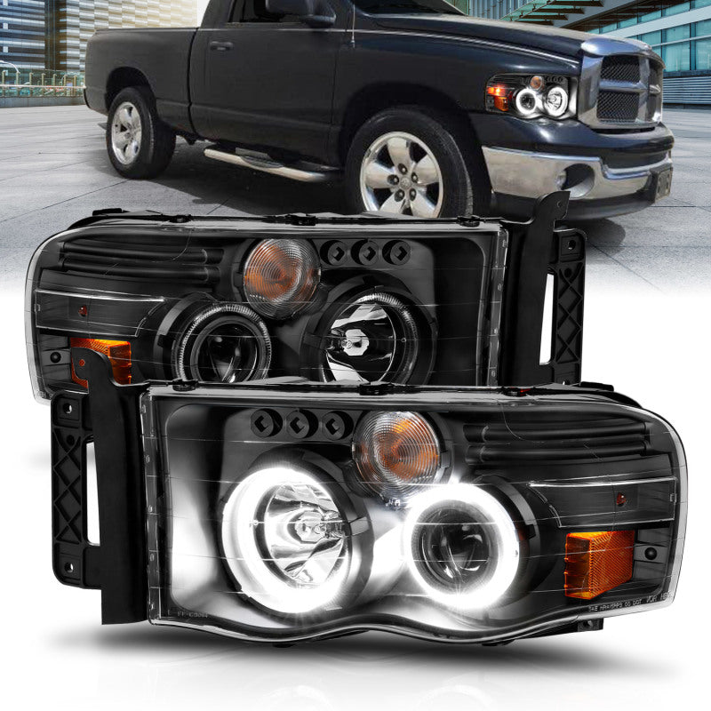 ANZO 2002-2005 Dodge Ram 1500 Projector Headlights w/ Halo Black Clear Amber 111490 111490 Photo - Primary
