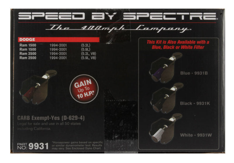 Spectre 94-01 Dodge RAM 1500/2500 V8-5.2/5.9L F/I Air Intake Kit - Polished w/Red Filter 9931 9931 Photo - in package