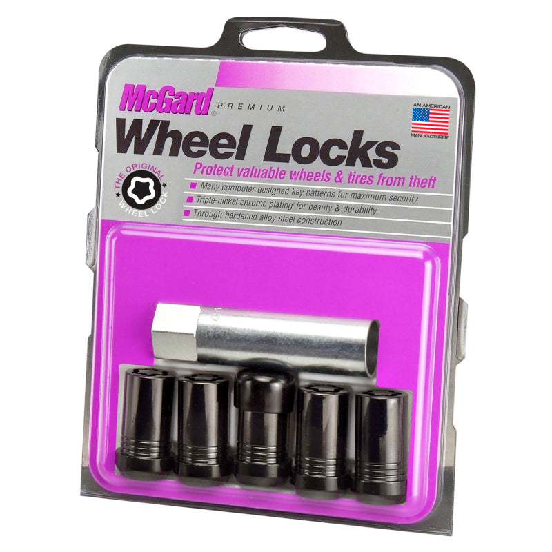 McGard Wheel Lock Nut Set - 5pk. (Cone Seat Tuner) M14X1.5 / 22mm Hex / 1.648in OAL - Black 25515BK 25515BK Photo - in package