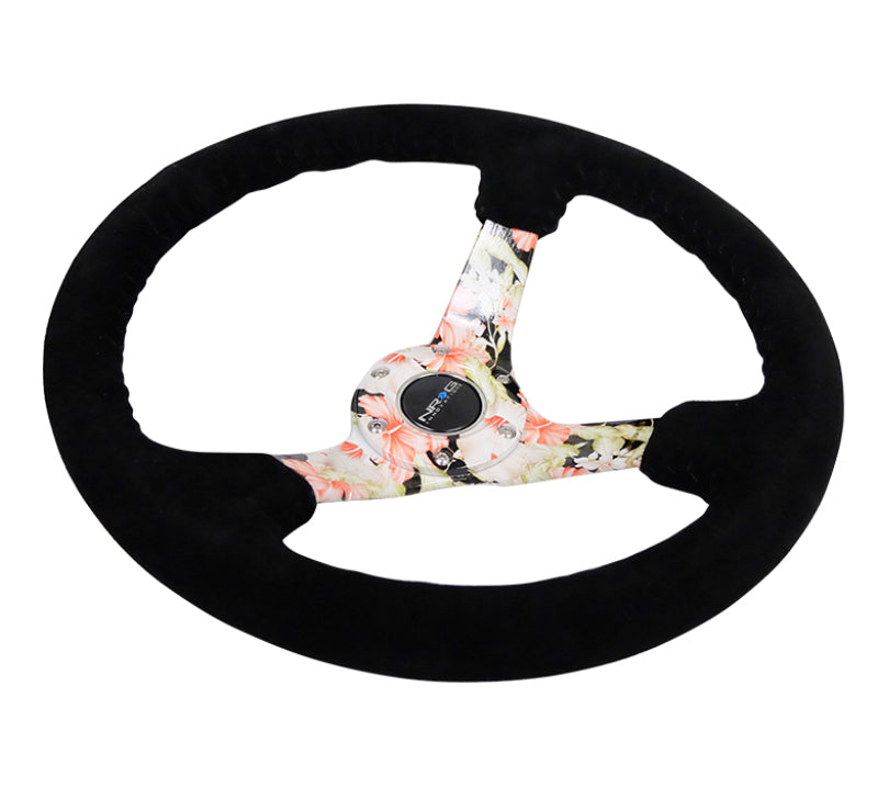 NRG Reinforced Steering Wheel (350mm / 3in. Deep) Blk Suede Floral Dipped w/ Blk Baseball Stitch RST-036FL-S RST-036FL-S Photo - Primary