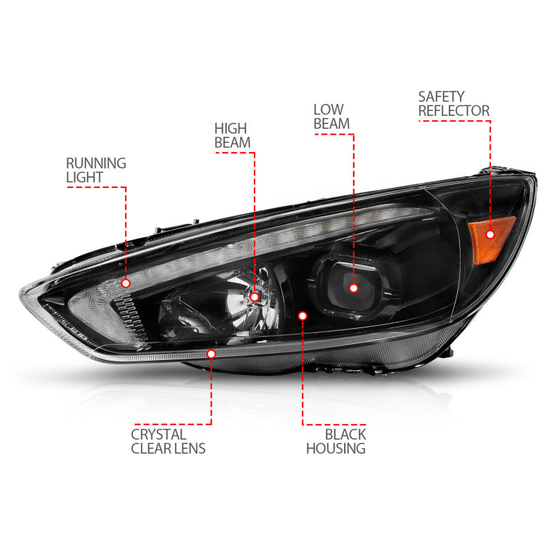 ANZO 15-18 Ford Focus Projector Headlights - w/ Light Bar Switchback Black Housing 121564 121564 User 3