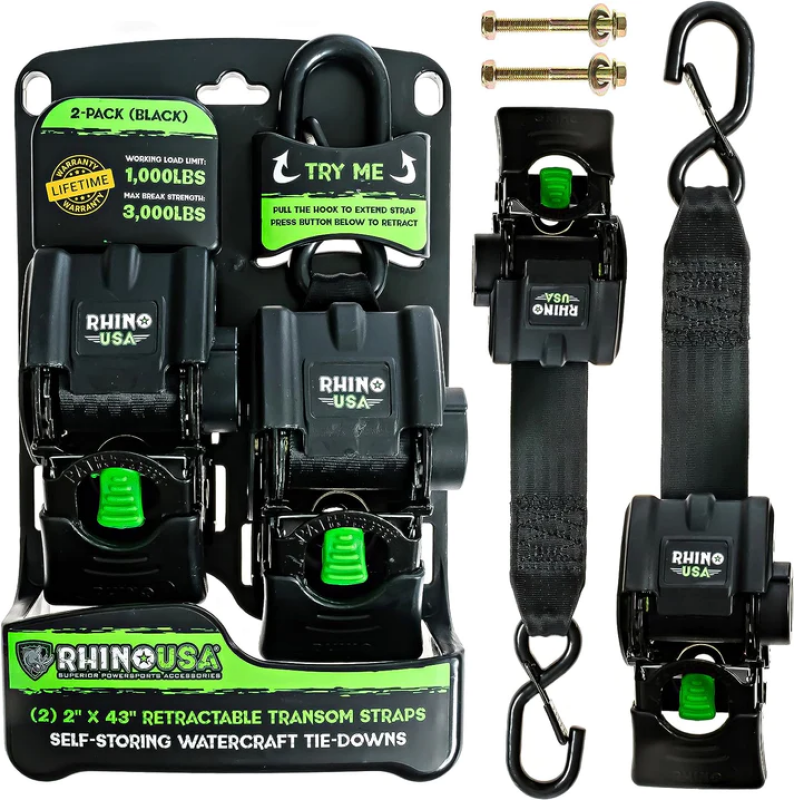 Rhino USA Retractable Transom Straps (2 Pack-Black) TD-MSTR2X43-BLK TD-MSTR2X43-BLK Photo - Primary