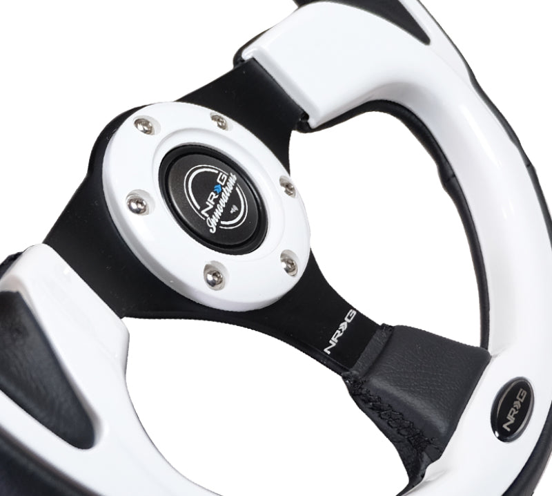 NRG Reinforced Steering Wheel (320mm) Blk w/White Trim & 4mm 3-Spoke RST-001WT RST-001WT Photo - Primary