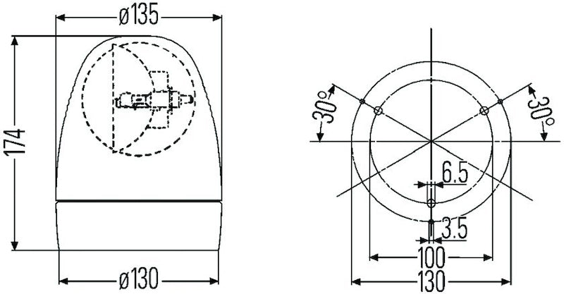 Hella Rotating Lamp H 24V Yellow Mg24 2Rl 007337011 007337011 Technical Drawing