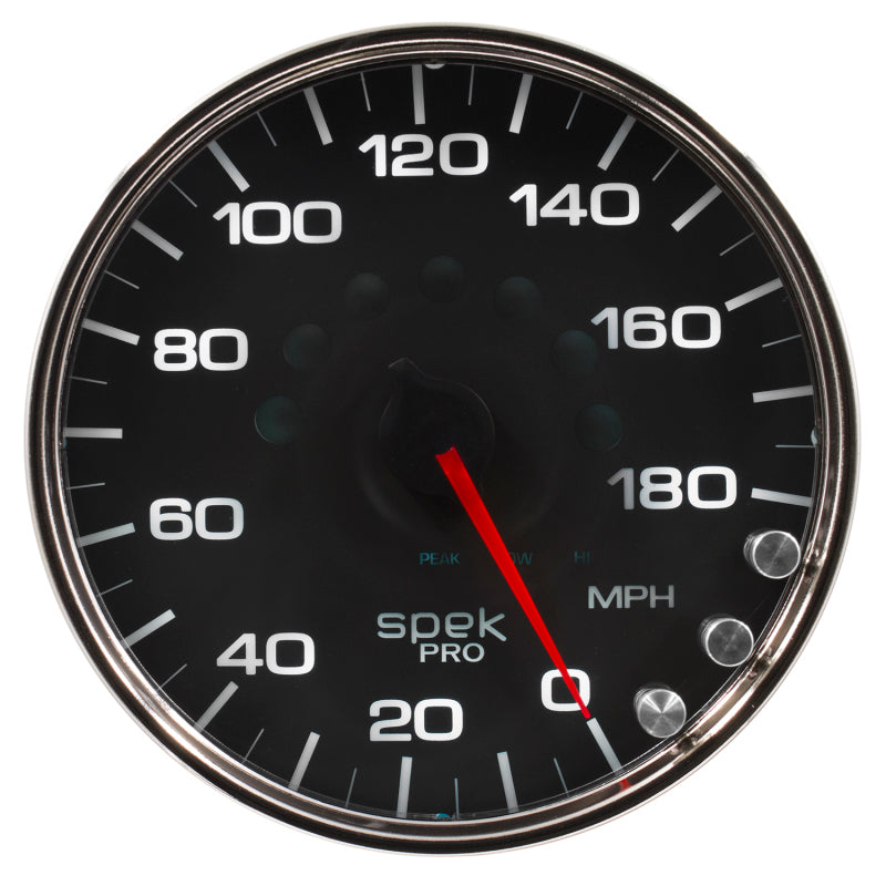 Autometer Spek-Pro Gauge Speedometer 5in 180 Mph Elec. Programmable Black/Chrome P23031 P23031 User 1