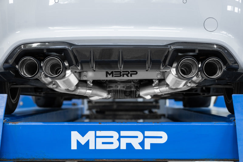 MBRP 18-22 BMW M2 Competition 3.0L T304 SS 3in Resonator-Back Exhaust Quad Rear w/ Carbon Fiber Tips S45023CF S45023CF Photo - Close Up