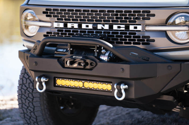 DV8 Offroad 2021+ Ford Bronco Modular Front Bumper Winch Capable w/ Auxiliary Light Mounts FBBR-02 FBBR-02 Photo - Mounted