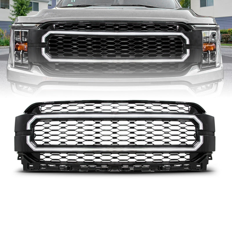 ANZO 21-23 Ford F150 Black Housing Full LED Light Tube Front Grille 901029 901029 Photo - Primary