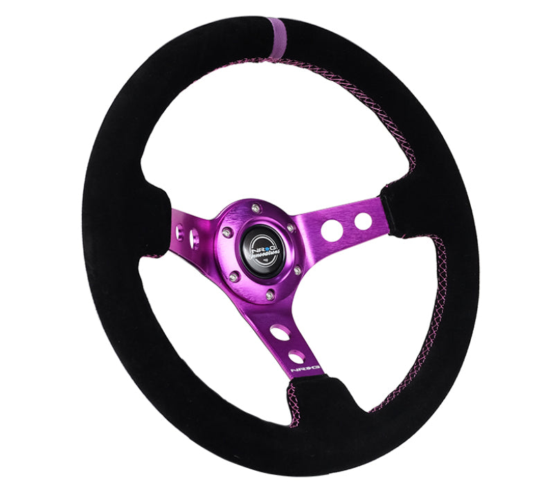 NRG Reinforced Steering Wheel (350mm / 3in. Deep) Black Suede w/Purple Center & Purple Stitching RST-006S-PP RST-006S-PP Photo - Primary