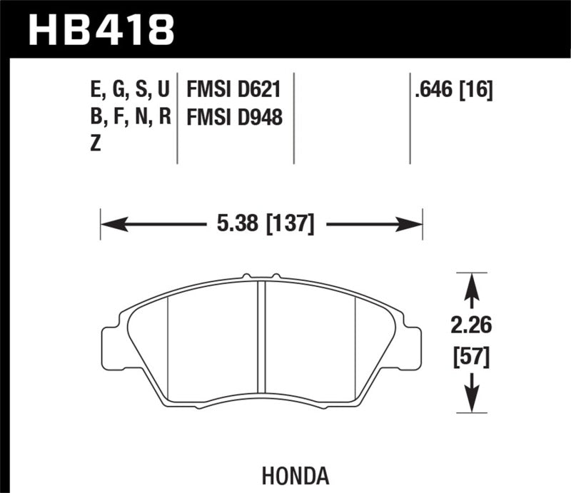 Hawk Performance Hawk 13-14 Acura ILX 1.5L Hybrid Incl.Shims Pad Springs Front ER-1 Brake Pads HB418D.646 HB418D.646 Photo - Primary