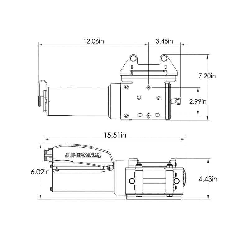 Superwinch 1500lb Winch 1.1HP 120V 1/8in x 35ft Wire Rope SUP1715001 1715001 Line Art