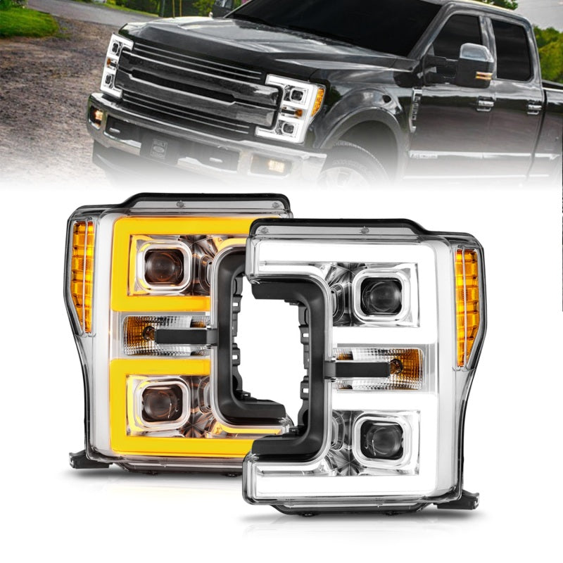 ANZO 17-19 Ford F-250/350/450 SD (w/o Factory LED HL) LED Proj Headlights w/Light Bar Switchback Chr 111578 111578 Photo - Primary