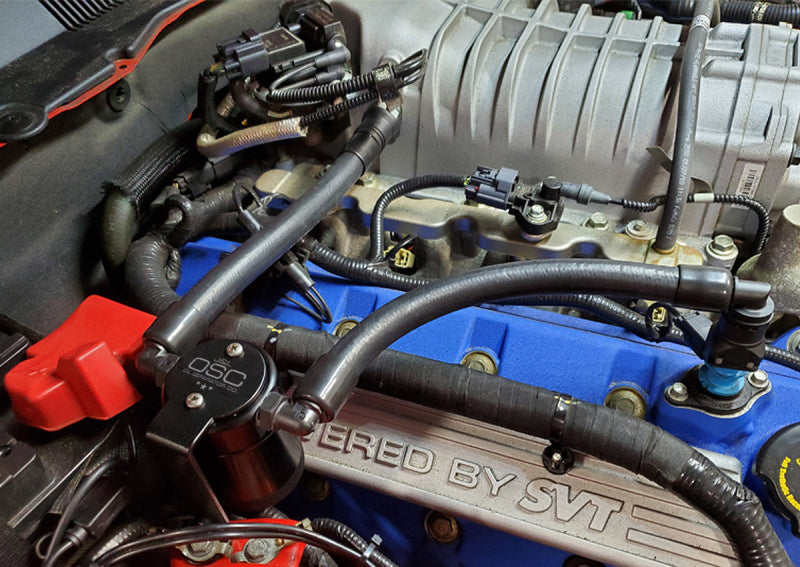 J&L 07-14 Ford Mustang GT500 Oil Separator 3.0 Passenger Side (Remote Mount) - Black Anodized 3040P-B 3040P-B Photo - Primary