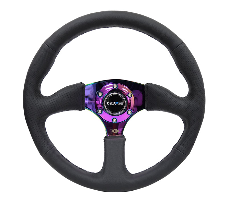 NRG Reinforced Steering Wheel (350mm / 2.5in. Deep) Leather Race Comfort Grip w/4mm Neochrome Spokes RST-023MC-R RST-023MC-R Photo - Primary