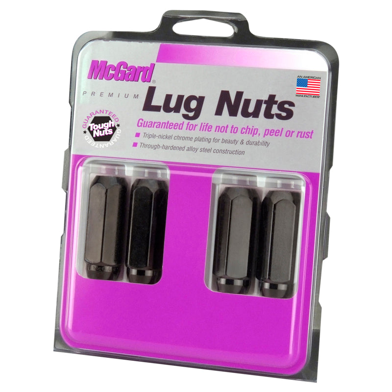 McGard Hex Lug Nut (Cone Seat) M14X2.0 / 13/16 Hex / 2.25in. Length (4-Pack) - Black 64025 64025 Photo - in package