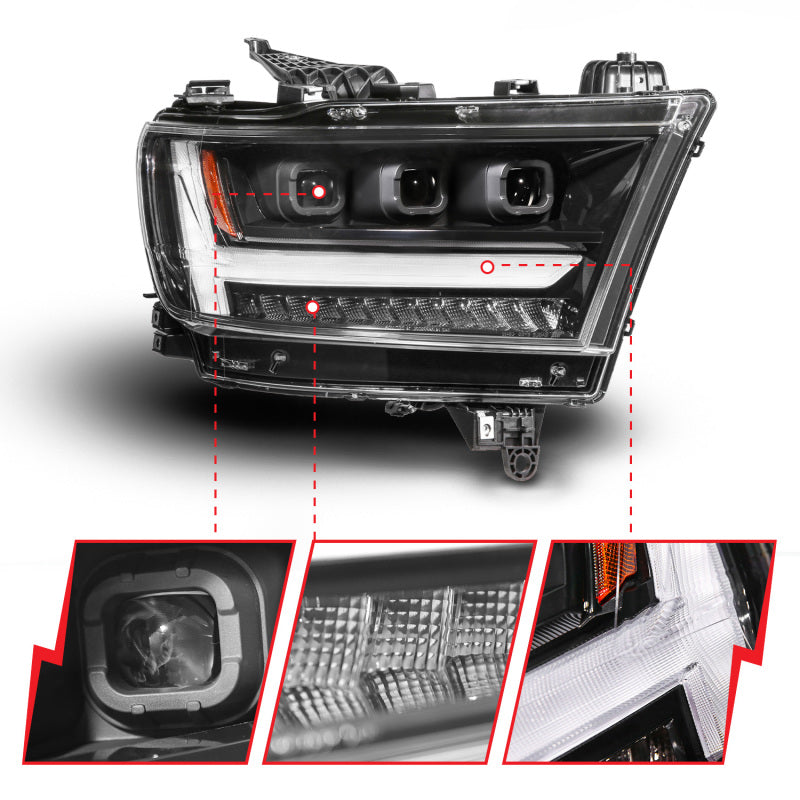 ANZO 19-24 RAM 1500 (New Body/OE Halogen) Full LED Proj Headlights DRL/SeqSig Black - Pass. Side 111628A-R 111628A-R User 1