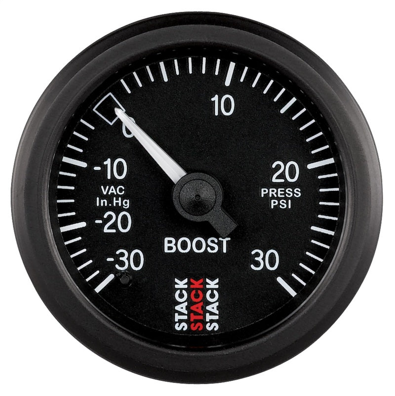 Autometer 52mm Stack Instruments -30INHG to +30PSI Mechanical Boost Gauge - Black ST3112 ST3112 Photo - Primary