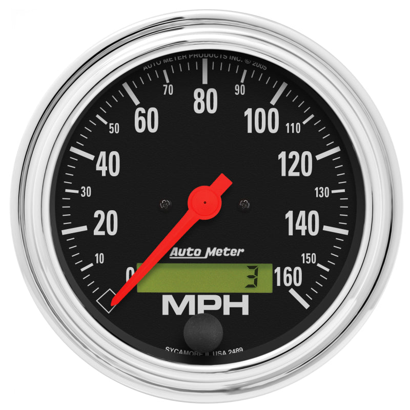 Autometer Traditional Chrome 3-3/8in 160 MPH Electric Speedometer w/ LCD Odometer 2489 2489 Photo - Primary