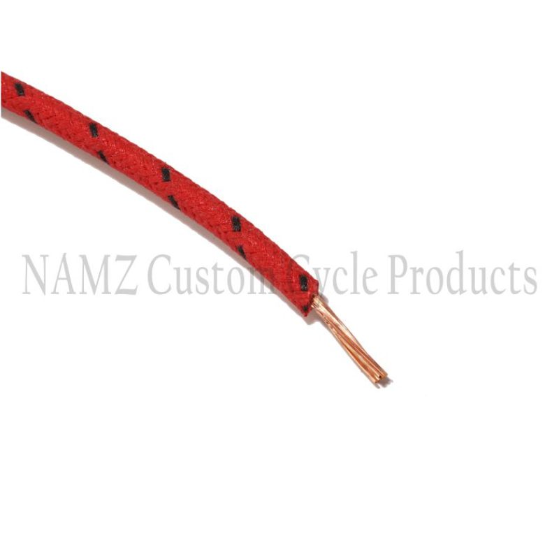 NAMZ OEM Color Cloth-Braided Wire 25ft. Pack 16g - Red w/Black Tracer NCBW-20 NCBW-20 Photo - Primary