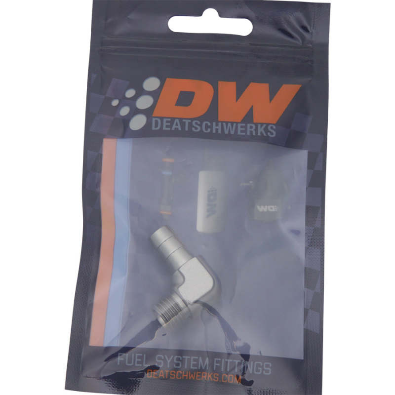 DeatschWerks Metric M12 to 3/8in Hose Barb 90-Degree Fitting w/ Venturi Port - Anodized DW Titanium 6-02-0650 6-02-0650 Photo - lifestyle view