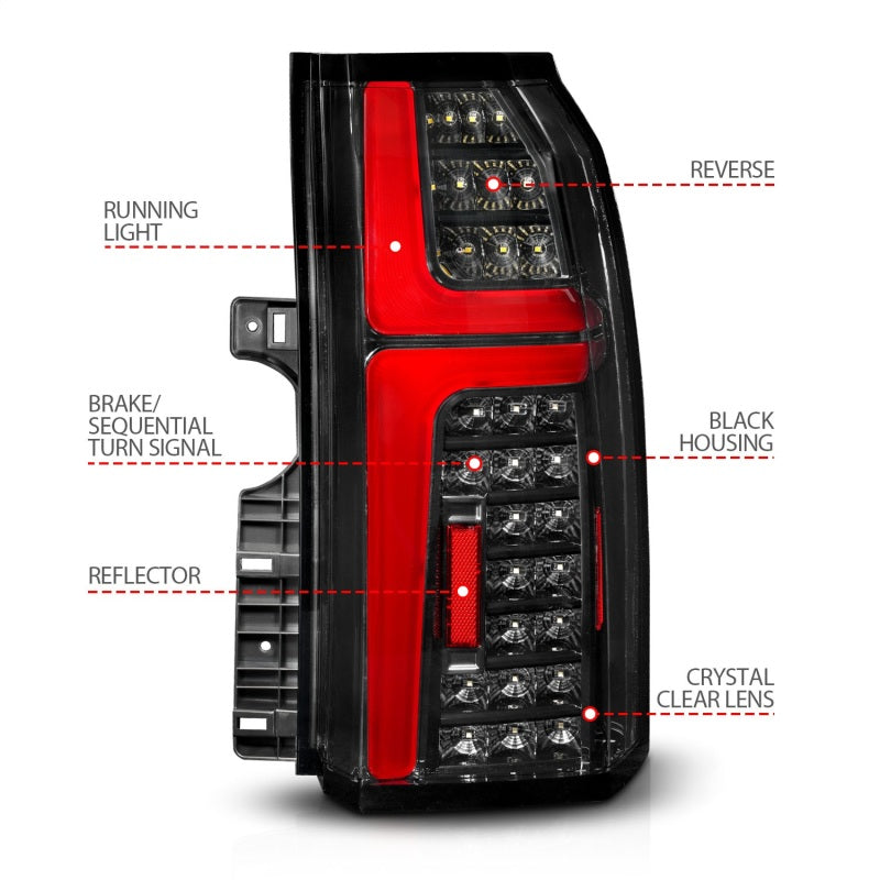 ANZO 15-20 Chevrolet Tahoe Sequential LED Tube Taillights Black 311467 311467 Photo - Unmounted