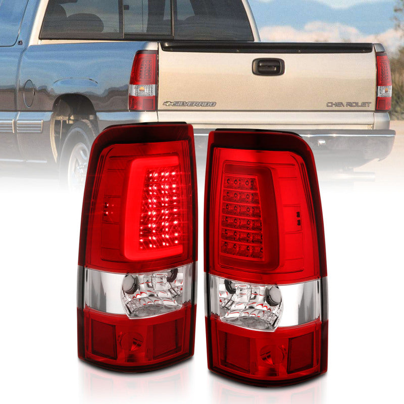 ANZO 1999-2002 Chevy Silverado 1500 LED Taillights Plank Style Chrome With Red/Clear Lens 311332 311332 Photo - Primary
