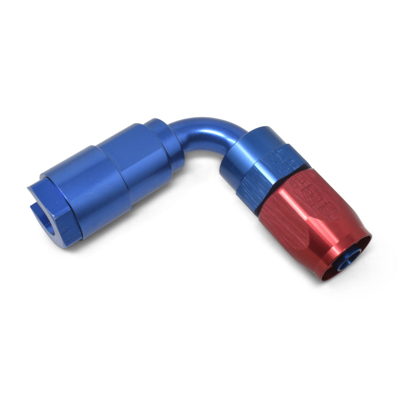 Russell 3/8" 90° EFI SAE Female Quick-Disconnect Hose Ends (Red/Blue Finish) 611220 Photo - out of package