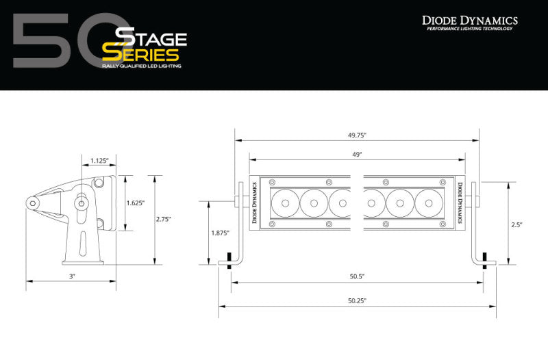Diode Dynamics 50 In LED Light Bar Single Row Straight - Amber Flood Each Stage Series DD6047 DD6047 User 7