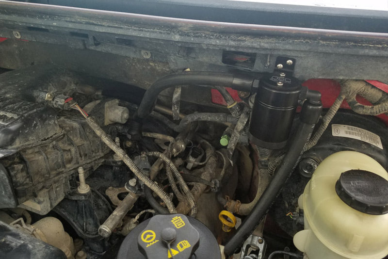 J&L 05-10 Ford F-150 5.4L Driver Side Oil Separator 3.0 - Black Anodized 3033D-B 3033D-B Photo - Mounted