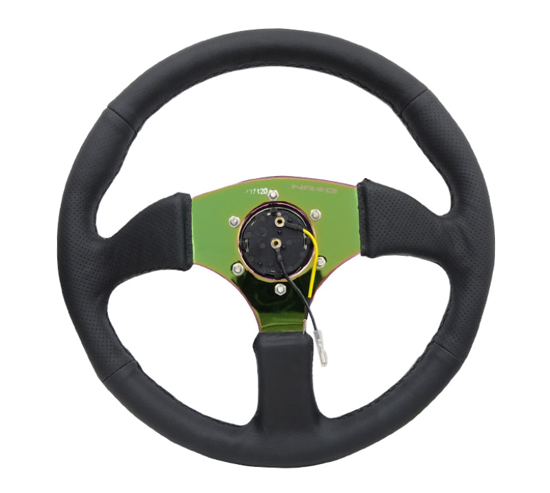 NRG Reinforced Steering Wheel (350mm / 2.5in. Deep) Leather Race Comfort Grip w/4mm Neochrome Spokes RST-023MC-R RST-023MC-R Photo - Primary