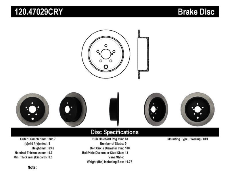 StopTech Premium Cryostop Rotor; Rear 120.47029CRY Catalog