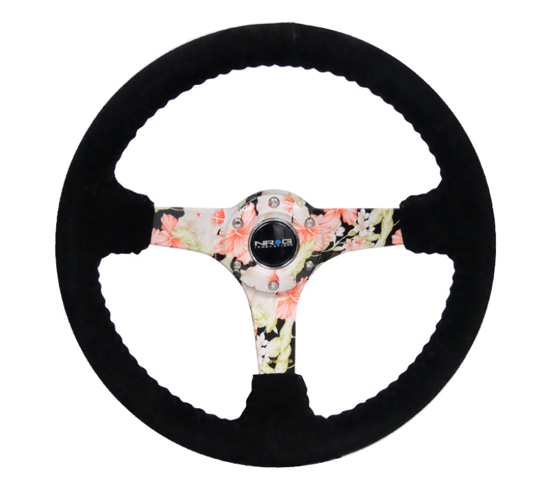 NRG Reinforced Steering Wheel (350mm / 3in. Deep) Blk Suede Floral Dipped w/ Blk Baseball Stitch RST-036FL-S RST-036FL-S Photo - Primary