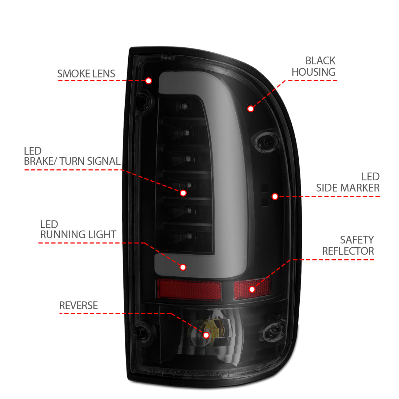 ANZO 1995-2000 Toyota Tacoma LED Taillights Black Housing Smoke Lens (Pair) 311354 311354 Photo - Unmounted