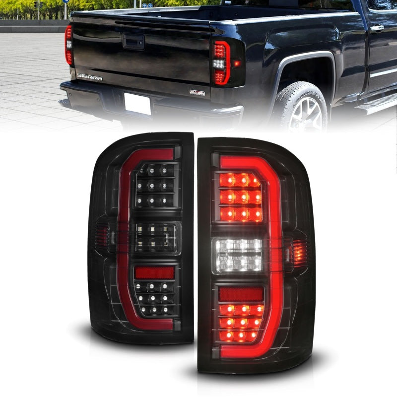 ANZO 14-18 GMC Sierra 1500 Full LED Taillights Black Housing Smoke Lens (w/C Light Bars) 311465 311465 Photo - Primary