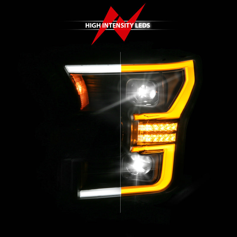 ANZO 15-17 Ford F-150 (Factory Halogen Model ONLY) Full LED Proj Headlights Init/SeqSig Black- Pair 111630A 111630A User 1