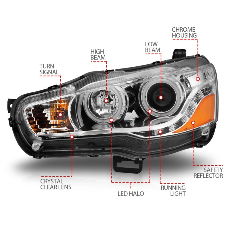 Anzo 2008-2015 Mitsubishi Lancer Projector Headlights w/ Halo Chrome (CCFL) 121427 Photo - Unmounted