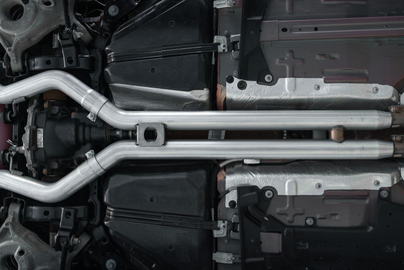 MBRP 18-22 Ford Mustang GT 5L T304 SS 3in Cat-Back Dual Rear w/4in Quad Carbon Fiber Tips (Race) S72073CF S72073CF Photo - Mounted