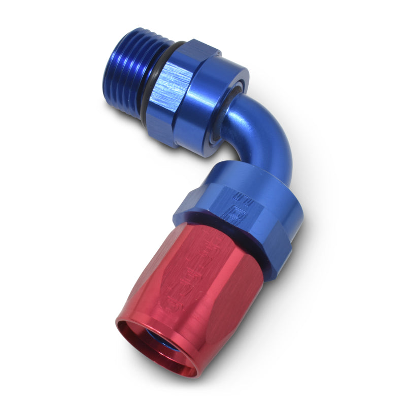 Russell Hose End #6 Hose To #6 Radius Inlet Port Swivel 90° Red/Blue 612460 Photo - out of package